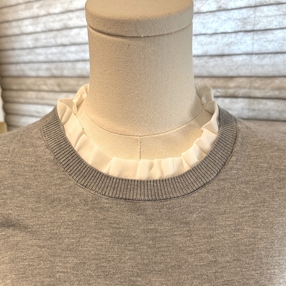 Adrianna Papell Grey/White  Women's Twofer Ruffle Neck Sweater. Size XS - Picture 7 of 7